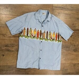 Vintage 90s Aloha Republic Hawaiian Button Up Shirt Made In USA Blue XL Surf